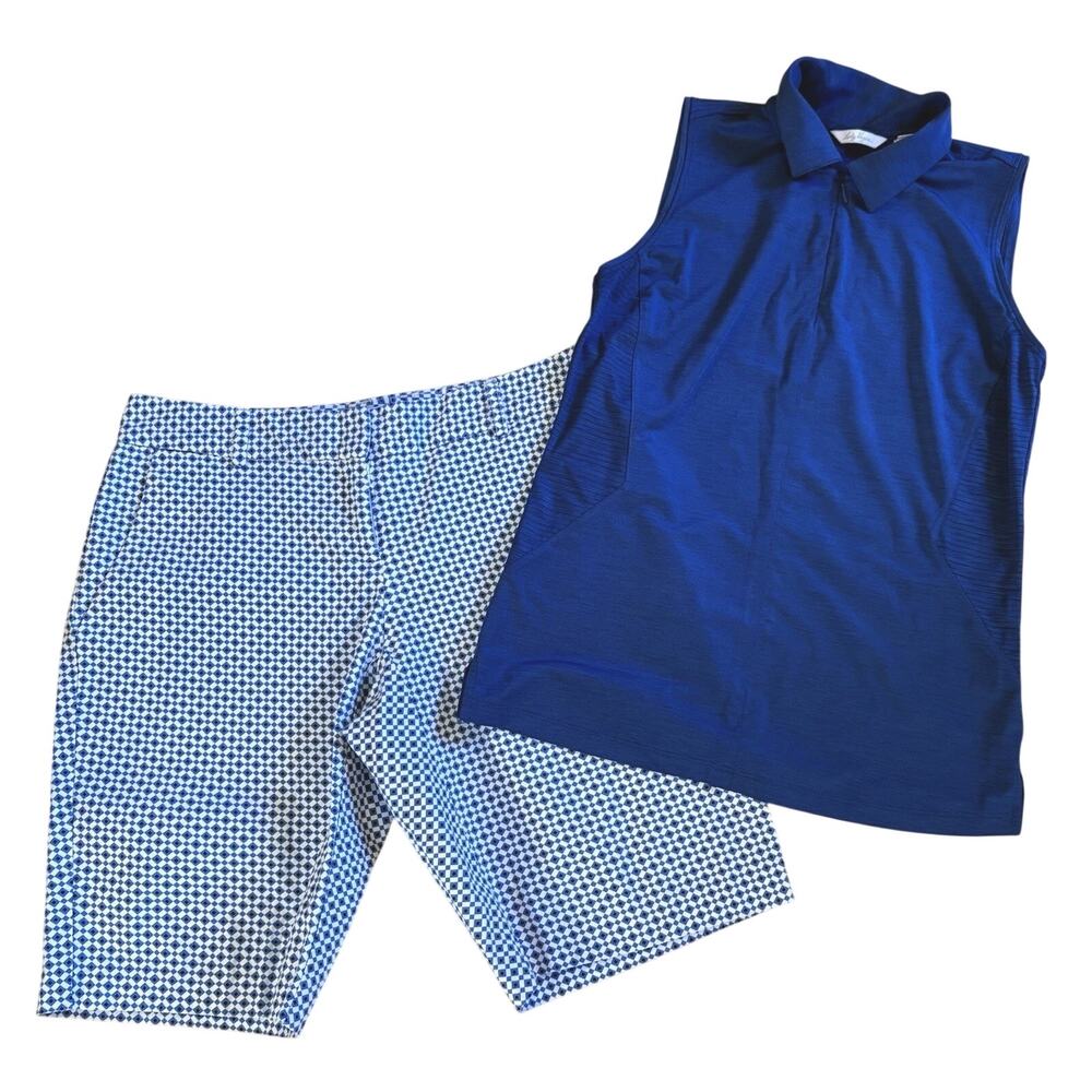 Lot Of 2 Lady Hagen 1/4 Zip Sleeveless XS Shirt & Izod XFG Sz 2 Golf Shorts Blue
